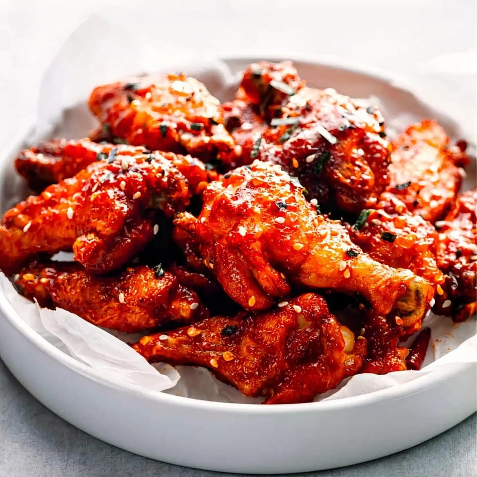 A white bowl filled with El Rey Tacos & Beer's spicy, glazed chicken wings, topped with sesame seeds.